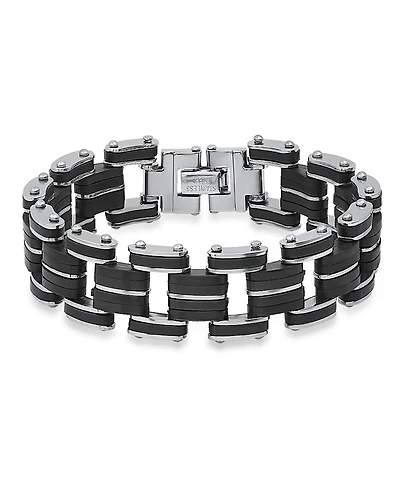 Steeltime Men's Stainless Steel and Black Rubber Bicycle Chain Bracelet