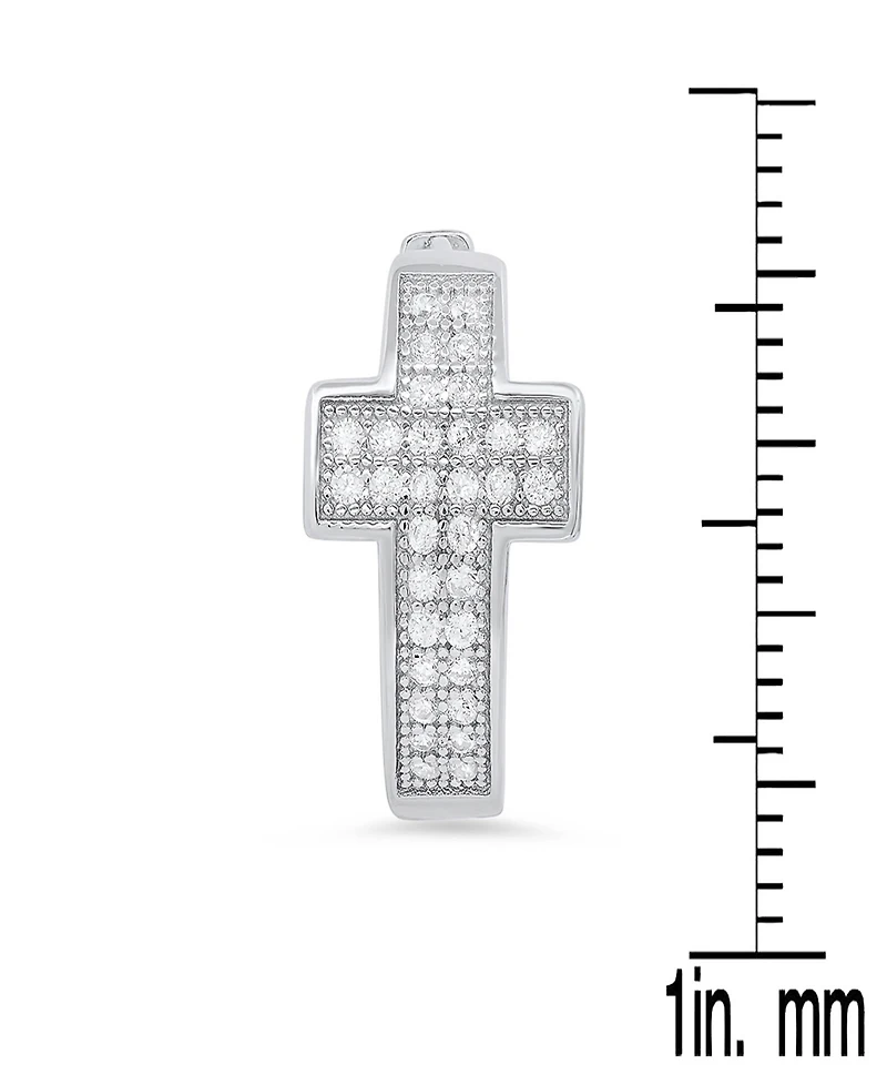 Steeltime Women's Sterling Silver and Simulated Diamonds Cross Huggie Earrings