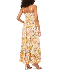Msk Women's Printed V-Neck Sleeveless Tiered Maxi Dress