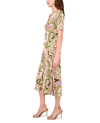 Msk Women's Printed V-Neck Short-Sleeve Midi Dress