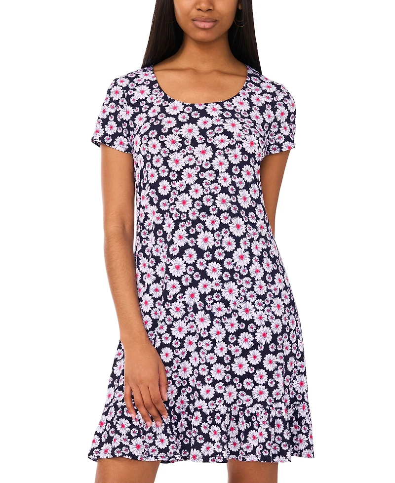 Msk Women's Printed Round-Neck Short-Sleeve Dress