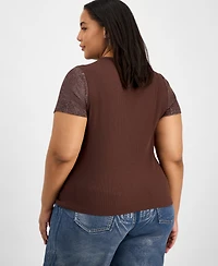 Bar Iii Trendy Plus Foiled Crewneck T-Shirt, Macy's Exclusive