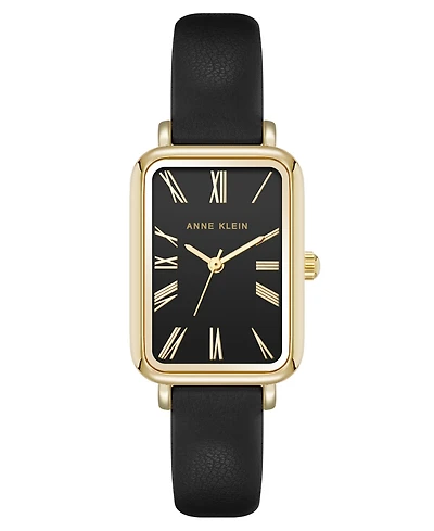 Anne Klein Women's Quartz Rectangular Polyurethane Leather and Gold-Tone Metal Alloy Watch