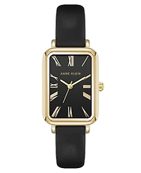 Anne Klein Women's Quartz Rectangular Polyurethane Leather and Gold-Tone Metal Alloy Watch