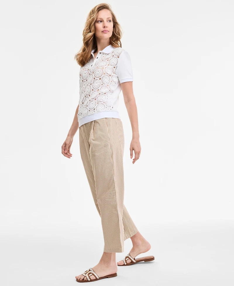 Tommy Hilfiger Women's Striped Extended-Tab Cropped Pants