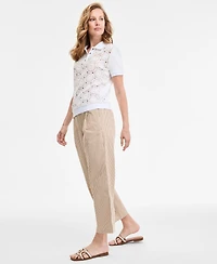 Tommy Hilfiger Women's Striped Extended-Tab Cropped Pants
