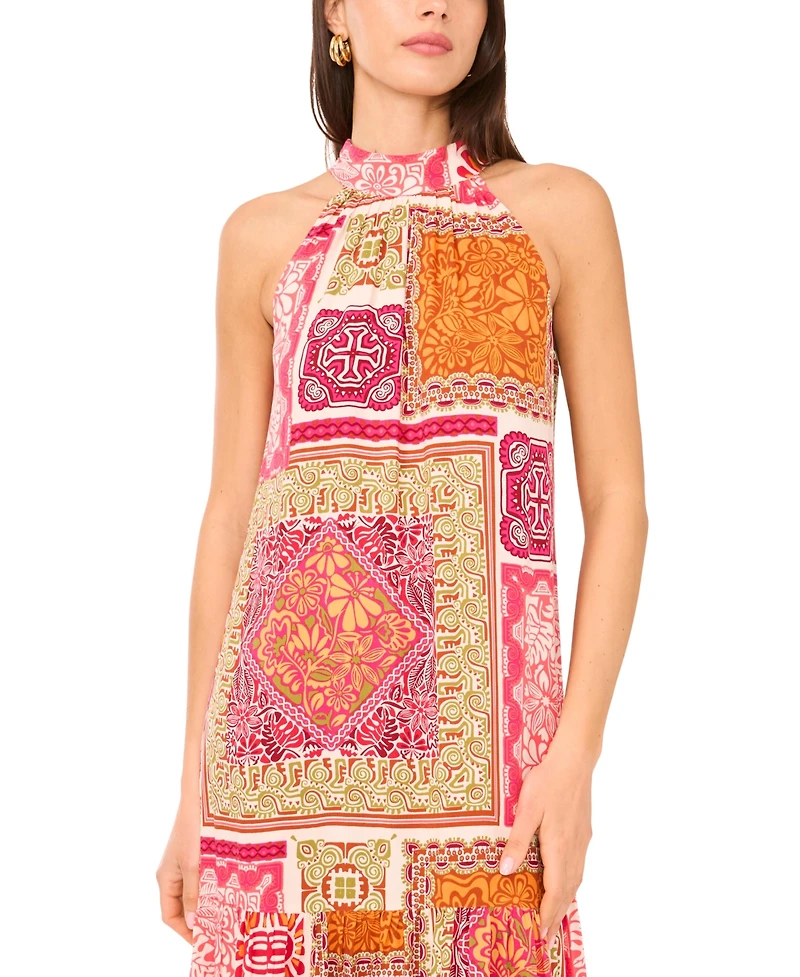 Vince Camuto Women's Quilt-Print Mock-Neck Maxi Dress