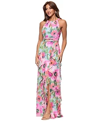 Xscape Petite Floral-Print Ruffled Gown