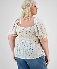 Planet Heart Trendy Plus Puff-Sleeve Woven Top