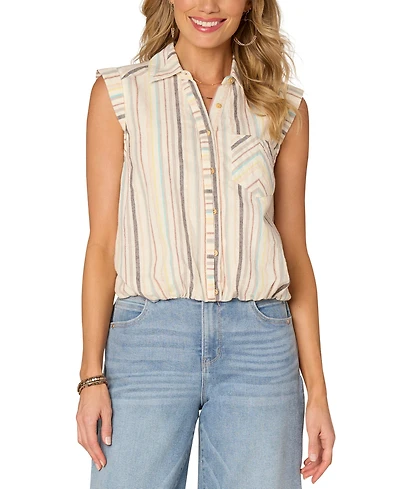 Democracy Women's Striped Cap-Sleeve Shirt