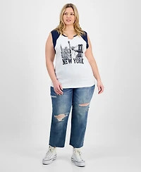 Rebellious One Trendy Plus Cotton New York Graphic Top