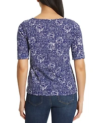 Gloria Vanderbilt Women's Alanis Printed Cuffed-Sleeve T-Shirt - Naval Blue