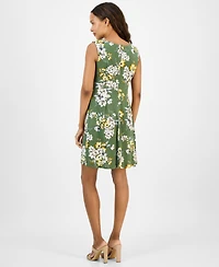 Connected Petite Floral Pintuck Sleeveless Mini Dress