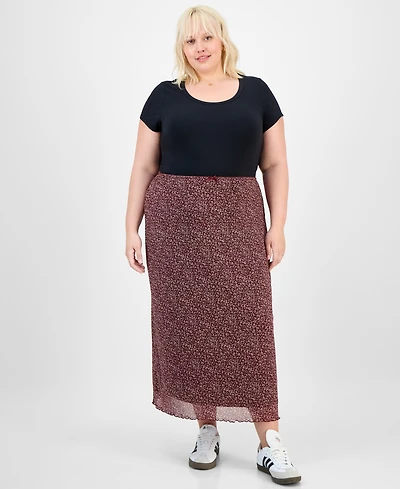 Hippie Rose Trendy Plus Size Pull-On Mesh Midi Skirt
