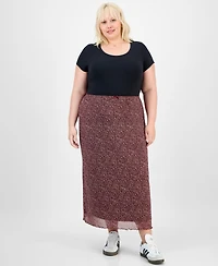 Hippie Rose Trendy Plus Size Pull-On Mesh Midi Skirt