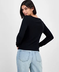Hippie Rose Juniors' Long-Sleeve Button-Front Knit Top