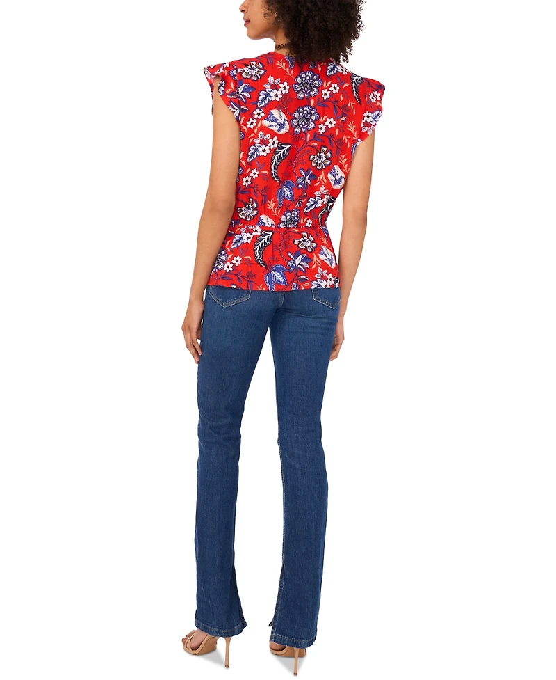 Sam & Jess Women's Printed Smocked Flutter-Sleeve Peplum Top