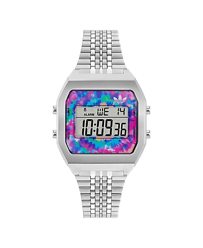 adidas Unisex Digital Silver-Tone Stainless Steel Watch, 36mm
