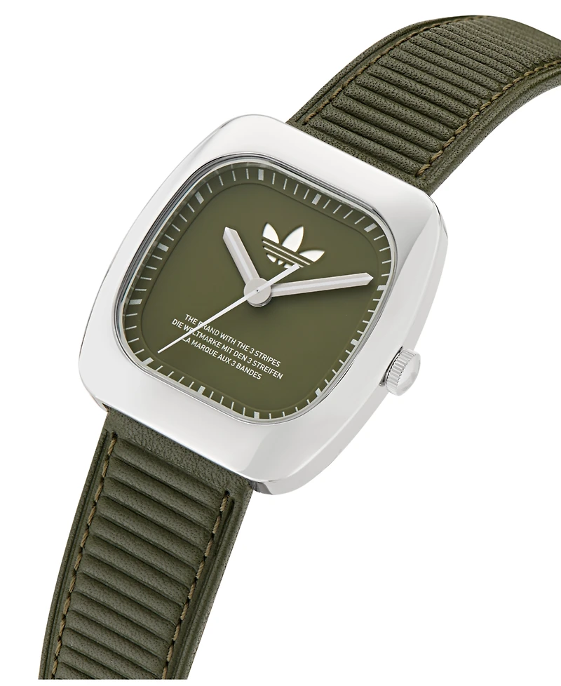 adidas Unisex Analog Green Leather Watch, 37mm