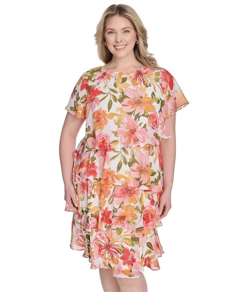 Jessica Howard Plus Floral-Print Tiered Shift Dress