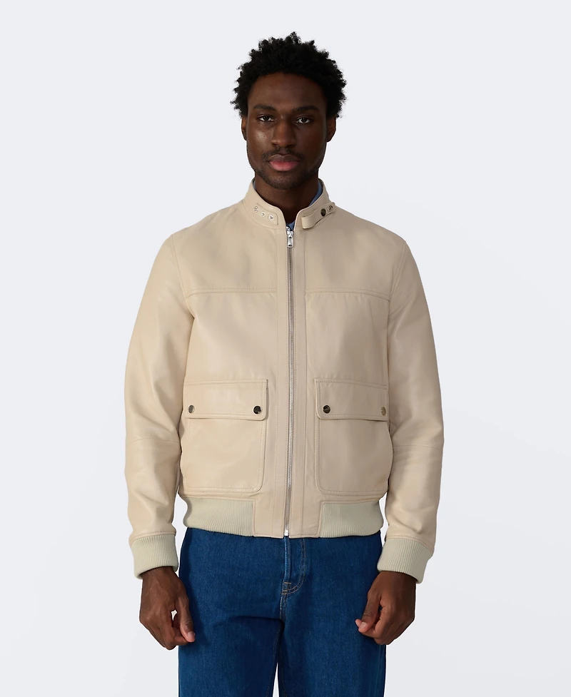 Furniq Uk Men's Men s Leather Bomber Jacket, Created for Macy