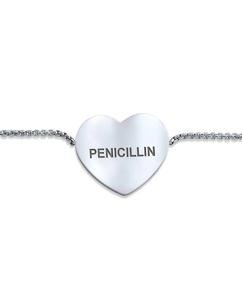 Bling Jewelry Pre-graved with Penicillin Heart Charm Medical Id Bracelet Silver Tone Stainless Steel Chain