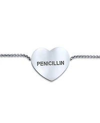 Bling Jewelry Pre-graved with Penicillin Heart Charm Medical Id Bracelet Silver Tone Stainless Steel Chain