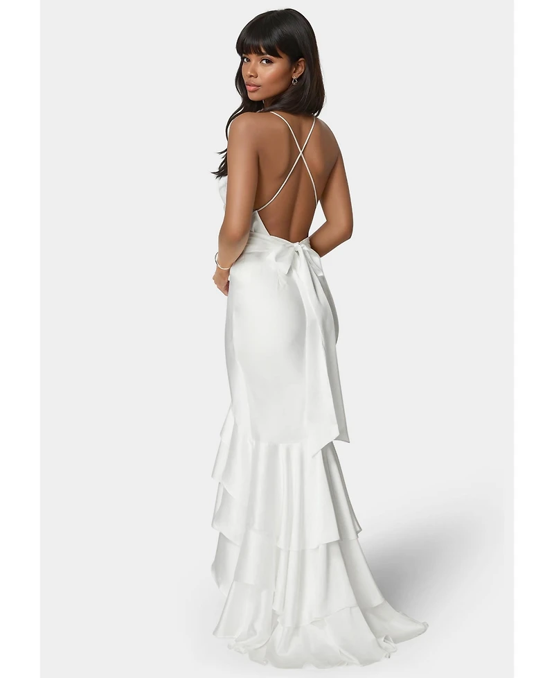 Bebe Women's Tiered Satin High Low Gown