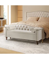 Flavia Storage Waterproof Button-Tufted Bench with Two Circular Pillows