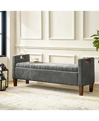 Adela Storage Waterproof Bench with Solid Wood Legs and Armrests