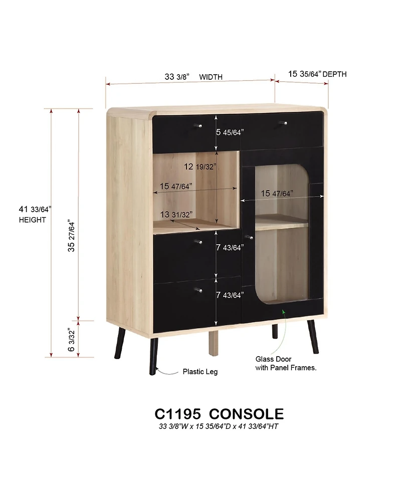 Kings Brand Furniture Nathan Sideboard Storage Cabinet with Drawers Open and Close Shelves, Oak/Black