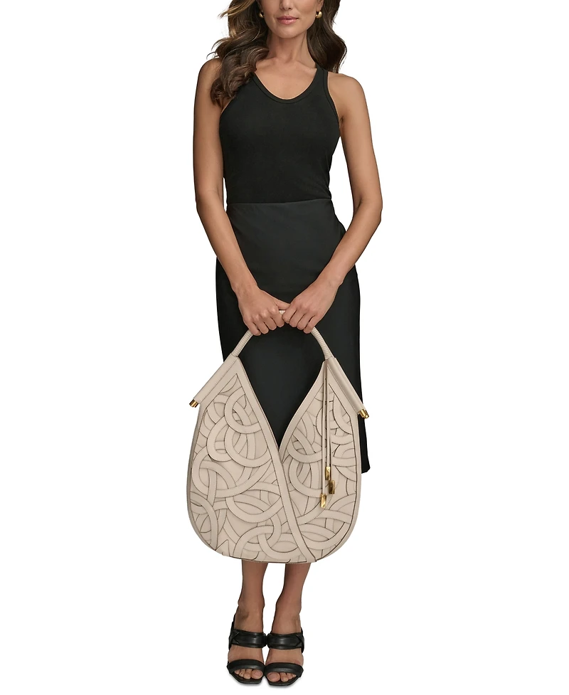 Donna Karan New York Baldwin Woven Leather Floral Shoulder Bag