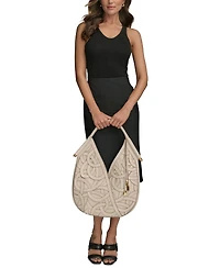 Donna Karan New York Baldwin Woven Leather Floral Shoulder Bag