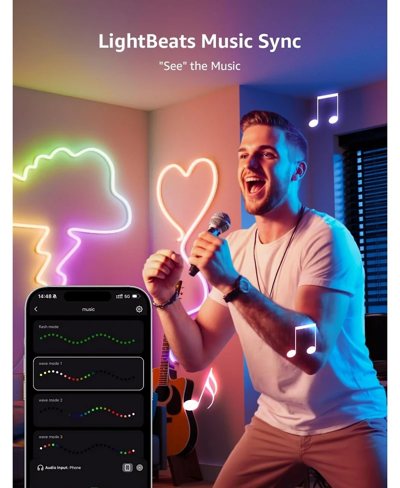 Lepro N1 Ai Smart Rgb Rope Lights, LightBeats Music Sync, Color Segment Diy, Voice Control Via App