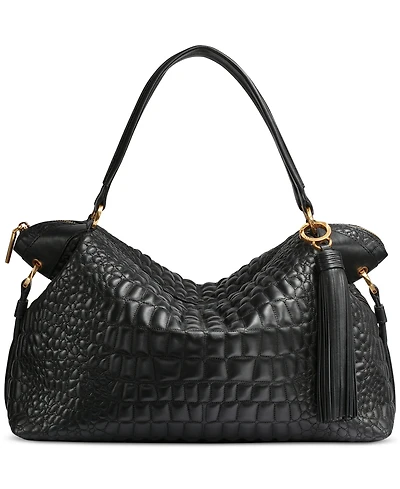 Donna Karan New York Glenwood Quilted Croc Top Handle Satchel with Tassel Detail