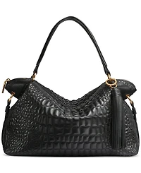 Donna Karan New York Glenwood Quilted Croc Top Handle Satchel with Tassel Detail