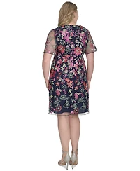 Jessica Howard Plus Size Floral Embroidered Flutter-Sleeve Dress