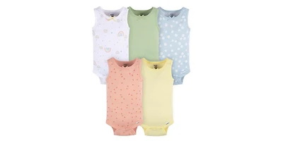 Gerber Baby Girls Sleeveless Flowers Onesies, 5-Pack