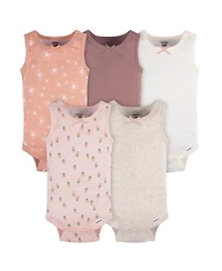 Gerber Baby Girls Sleeveless Flowers Onesies, 5-Pack