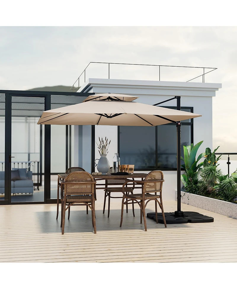 Gymax Patio 9.5FT Square Cantilever Offset Umbrella Double Vented 360° Heavy Duty