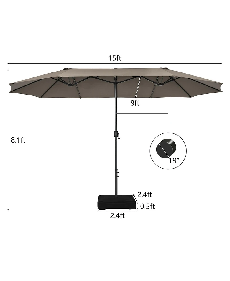 Gymax 15 ft Double-Sided Patio Umbrella Market Twin w/ Enhanced Base