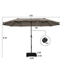 Gymax 15 ft Double-Sided Patio Umbrella Market Twin w/ Enhanced Base