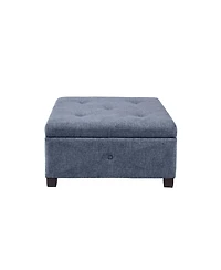 Square Upholstered Storage Ottoman with Button Tufted Top Soft Close Lid and Solid Wood Legs for Living Room Bedroom or Entryway Seating-The Pop Home