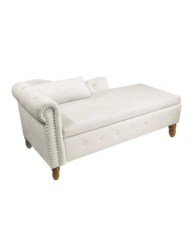 Velvet Upholstered Chaise Lounge with Storage and Pillow Rolled Arm Tufted Chair Nailhead Trim for Living Room Bedroom or Office-The Pop H