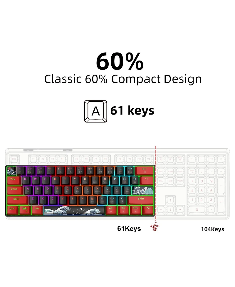 60% Mechanical Gaming Keyboard,61 Keys with Linear Blue Switches,Wired Mechanical Keyboard with Led Backlit,Compact Ergonomic Keyboard (Red)
