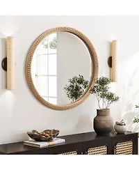 LuxenHome Bamboo Frame Round Accent and Vanity Wall Mirror