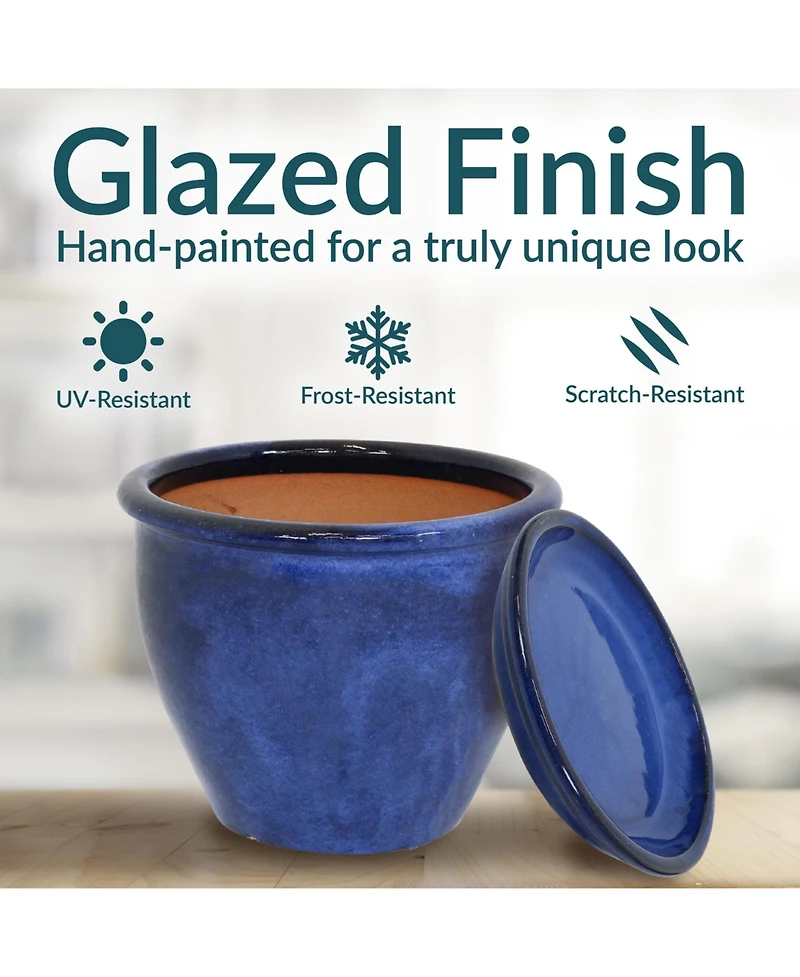 Chalet Uv- and Frost-Resistant Ceramic Planters with Drainage Holes Saucers