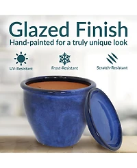 Chalet Uv- and Frost-Resistant Ceramic Planters with Drainage Holes Saucers