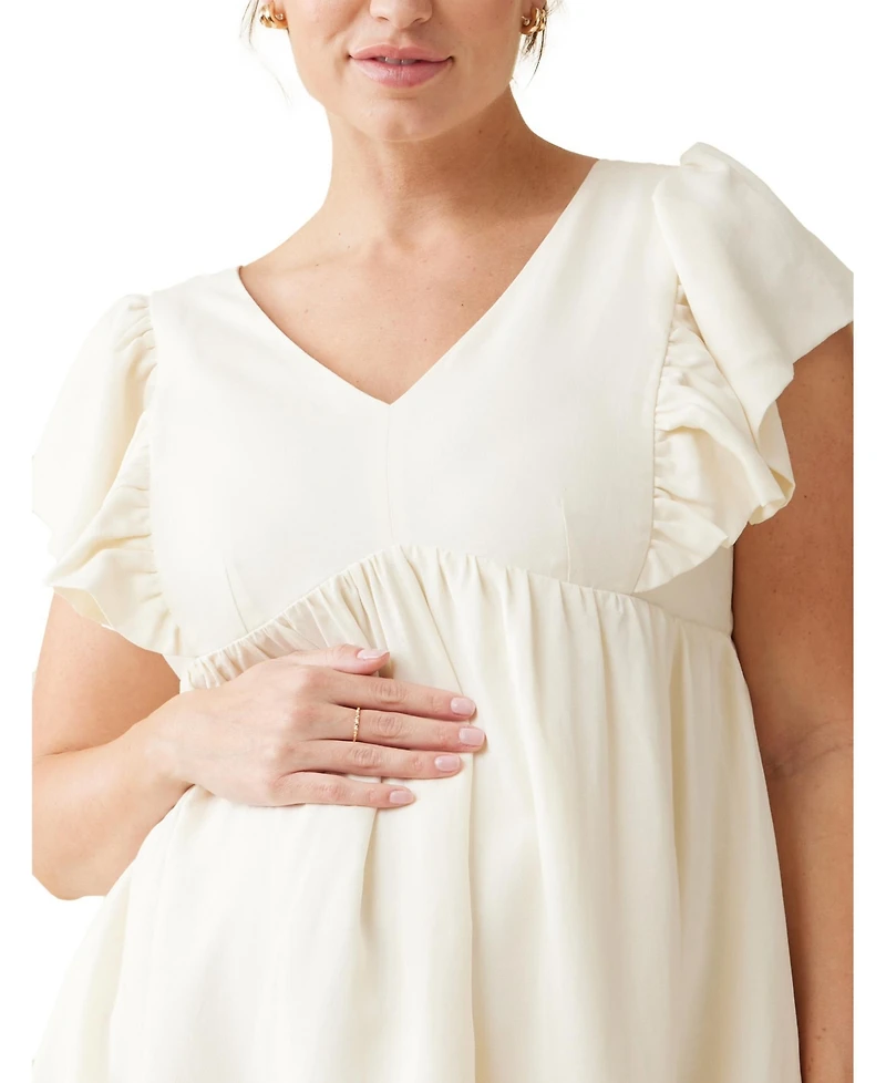 Ingrid + Isabel Maternity Ingrid + Isabel Materniy Madeline Flutter Sleeve Dress Buttermilk Xl