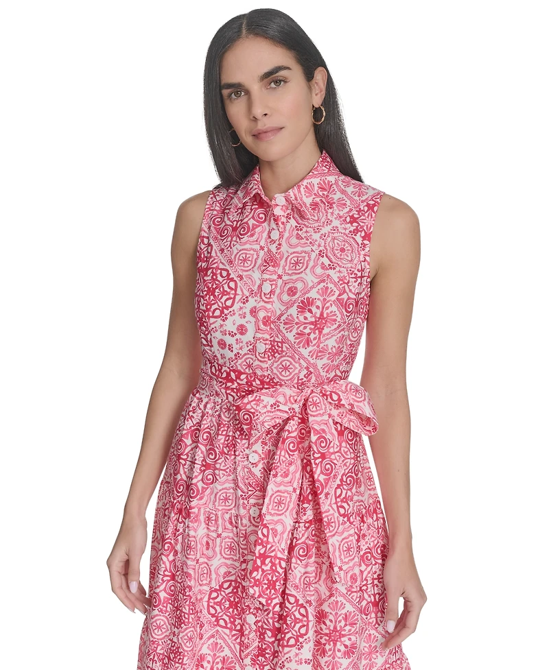 Jessica Howard Petite Printed Tie-Waist Sleeveless Midi Dress